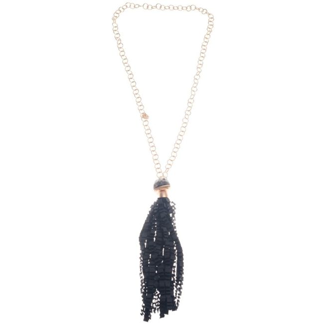 CURLY SATIN RIBBON FRINGE PENDANT LONG NECKLACE