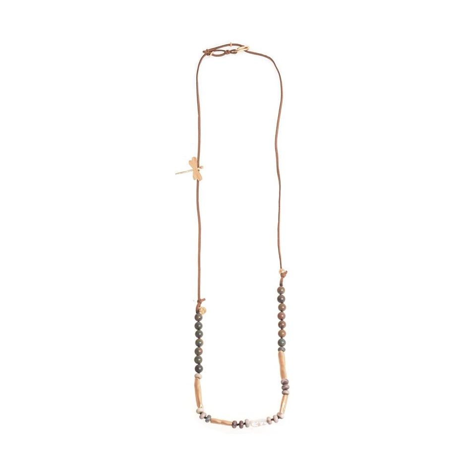 LONG METAL STONE CORD NECKLACE