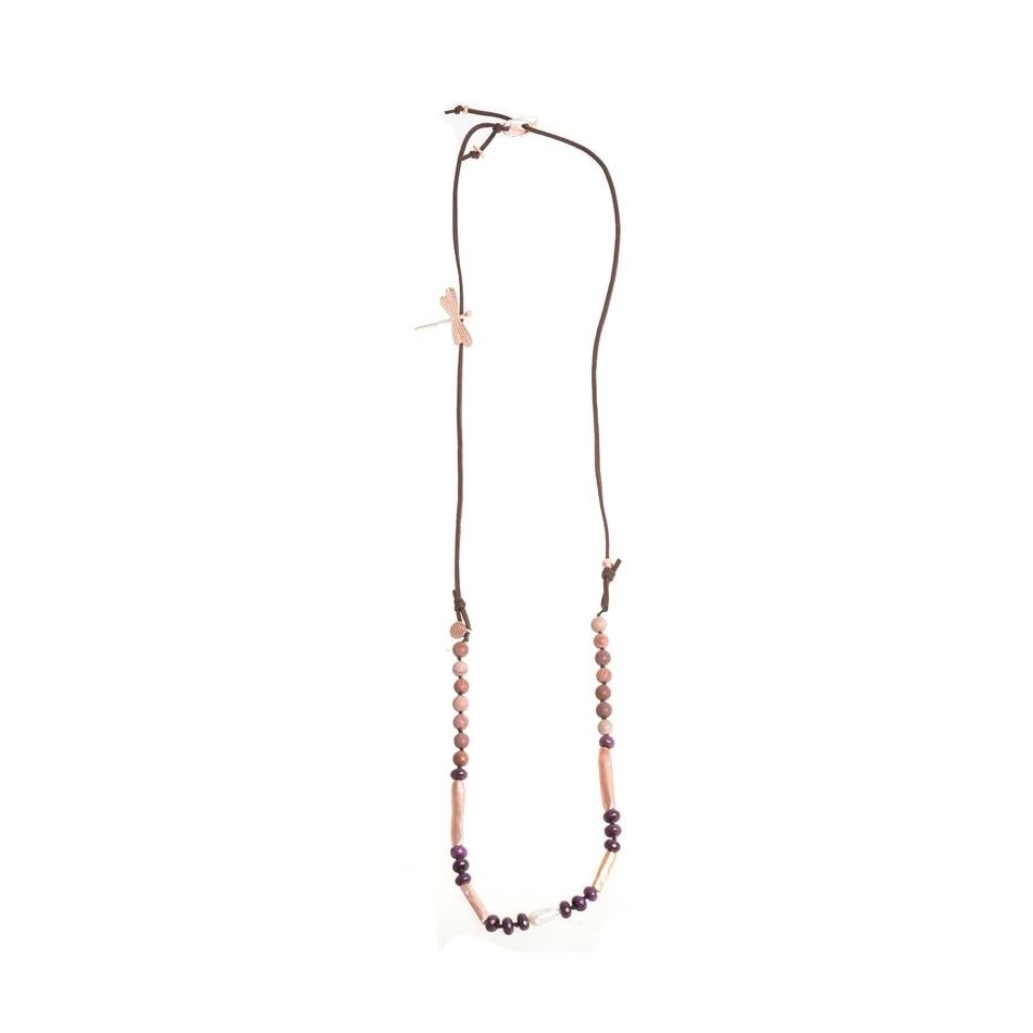 LONG METAL STONE CORD NECKLACE