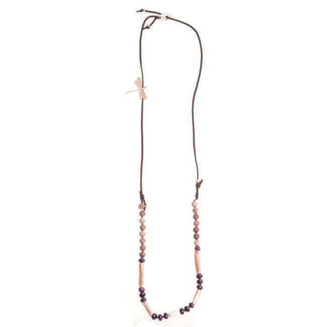 LONG METAL STONE CORD NECKLACE