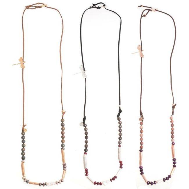 LONG METAL STONE CORD NECKLACE
