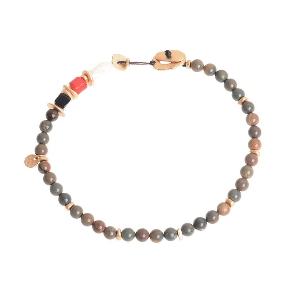 METAL STONE BEADS SHORT NECKLACE
