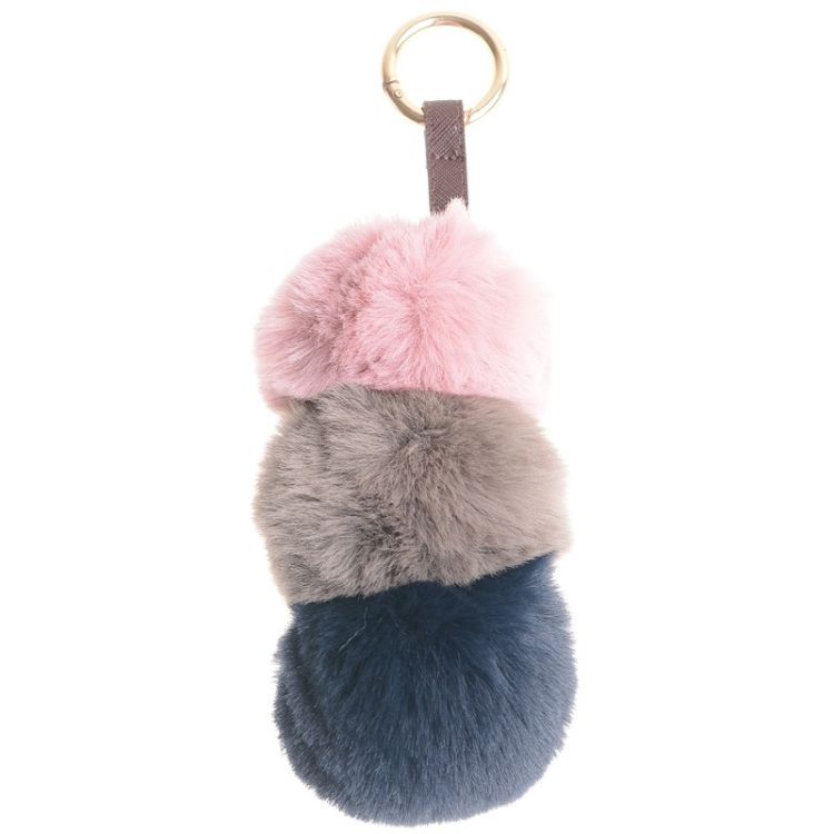 THREE FUR POMPOMS KEYCHAIN