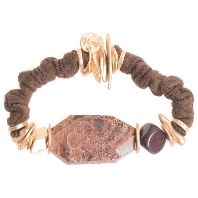ELASTIC FABRIC BRACELET WITH IRREGULAR METALS AND STONES