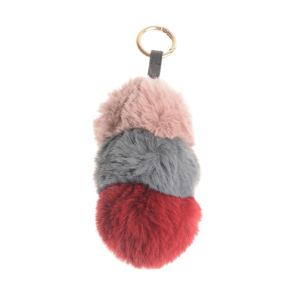 THREE FUR POMPOMS KEYCHAIN