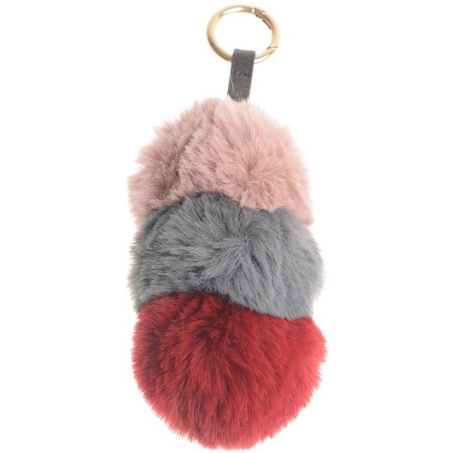 THREE FUR POMPOMS KEYCHAIN