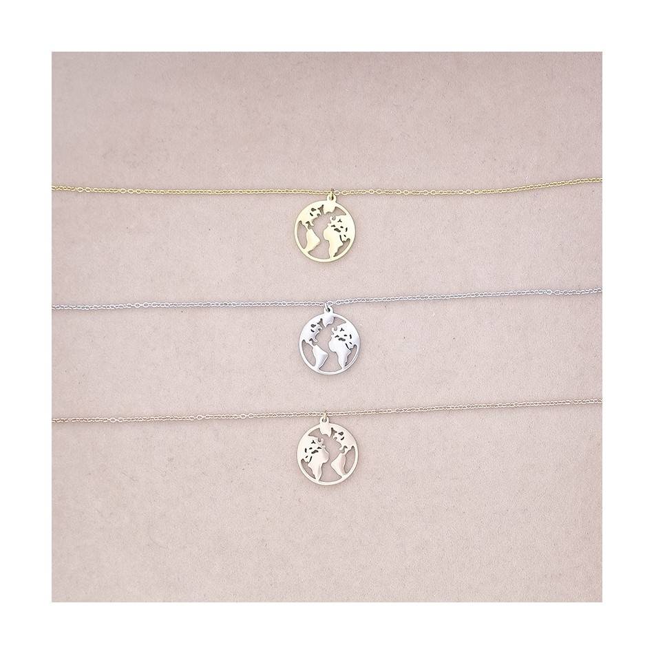WORLD MAP STEEL SHORT NECKLACE