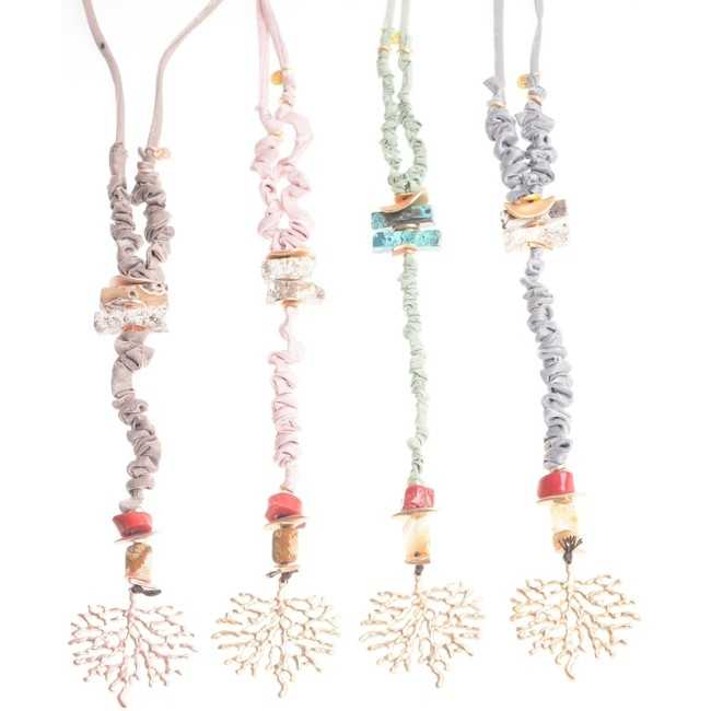 LONG STONE CORD NECKLACE METAL CORAL PENDANT