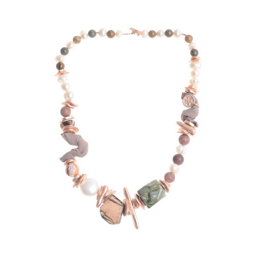 IRREGULAR METAL STONE BEADS SHORT NECKLACE