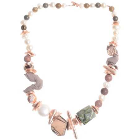 IRREGULAR METAL STONE BEADS SHORT NECKLACE