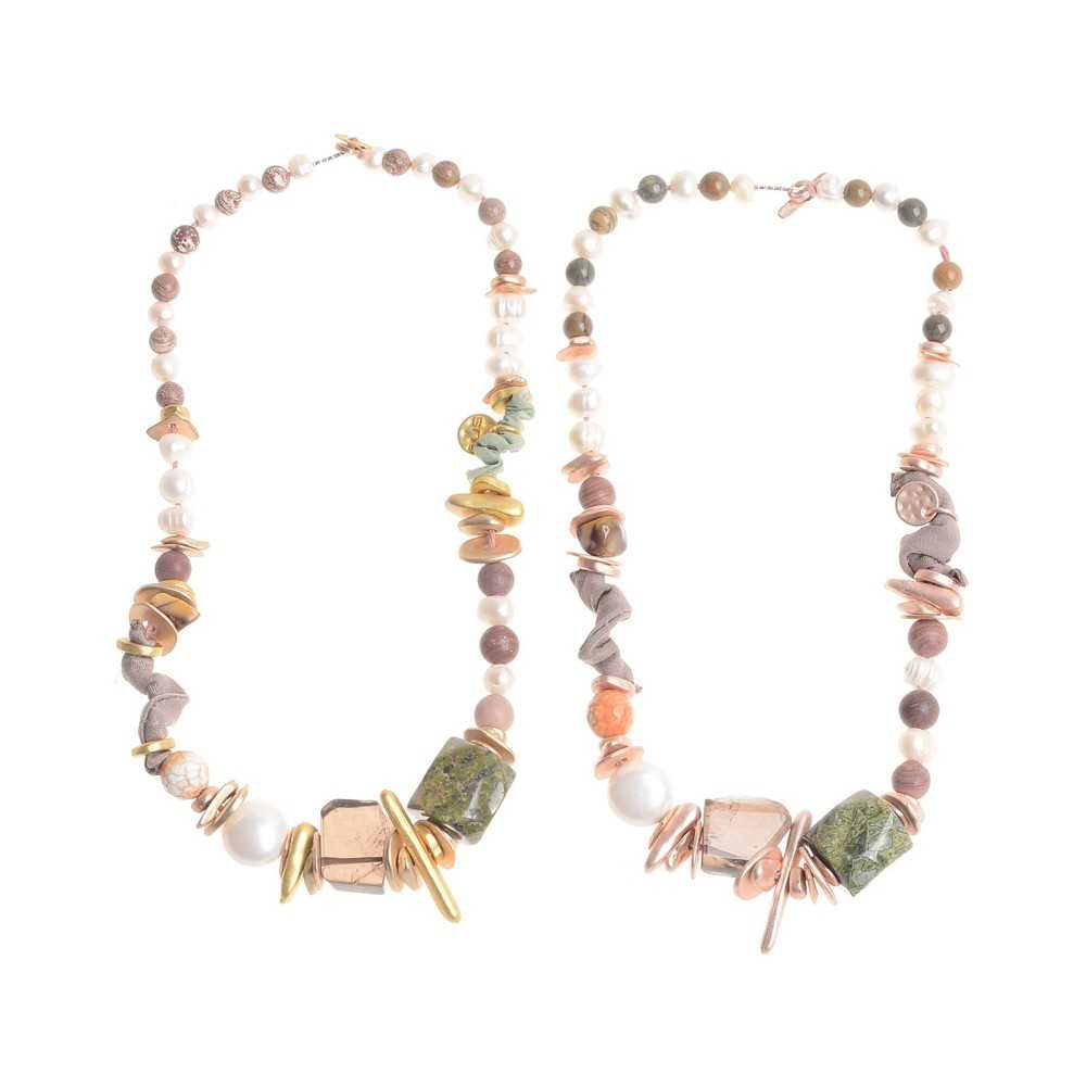 IRREGULAR METAL STONE BEADS SHORT NECKLACE