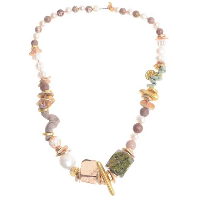 IRREGULAR METAL STONE BEADS SHORT NECKLACE