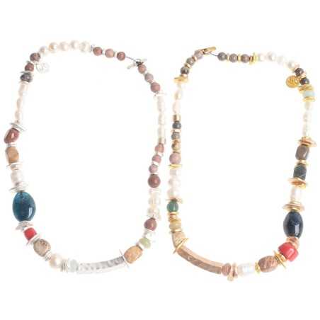 IRREGULAR METAL STONE BEADS SHORT NECKLACE