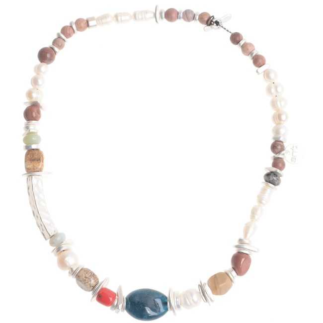 IRREGULAR METAL STONE BEADS SHORT NECKLACE