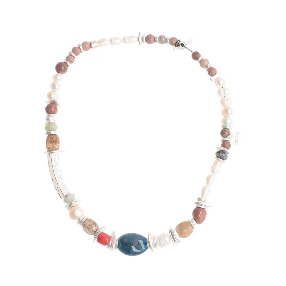 IRREGULAR METAL STONE BEADS SHORT NECKLACE