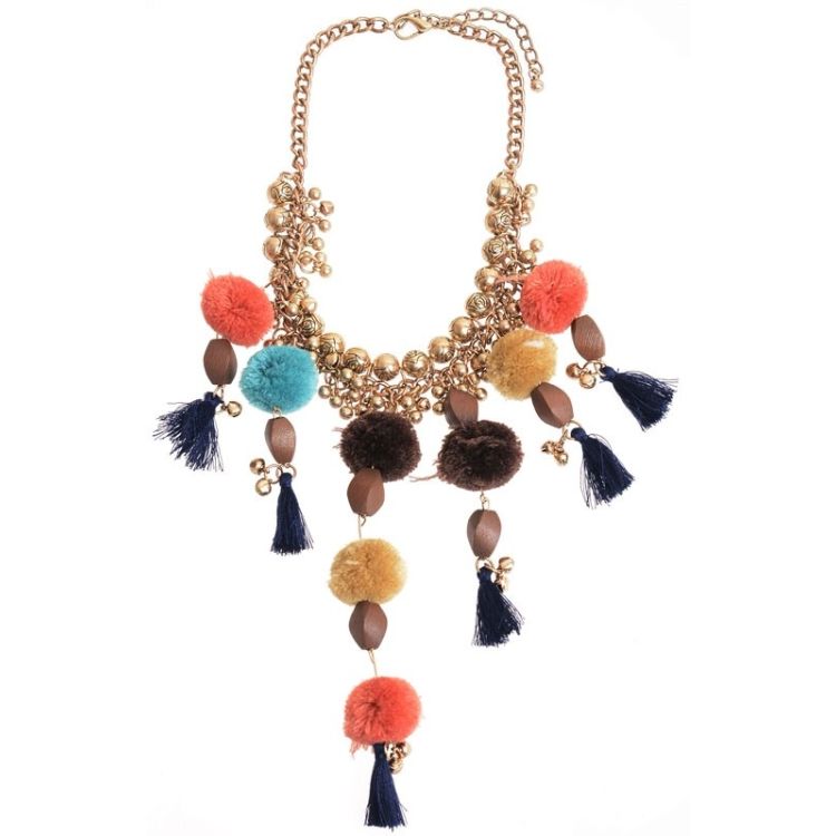 POMPOM BEAD SHORT NECKLACE