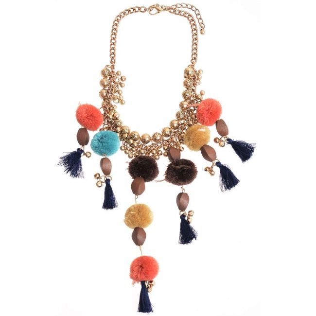 POMPOM BEAD SHORT NECKLACE