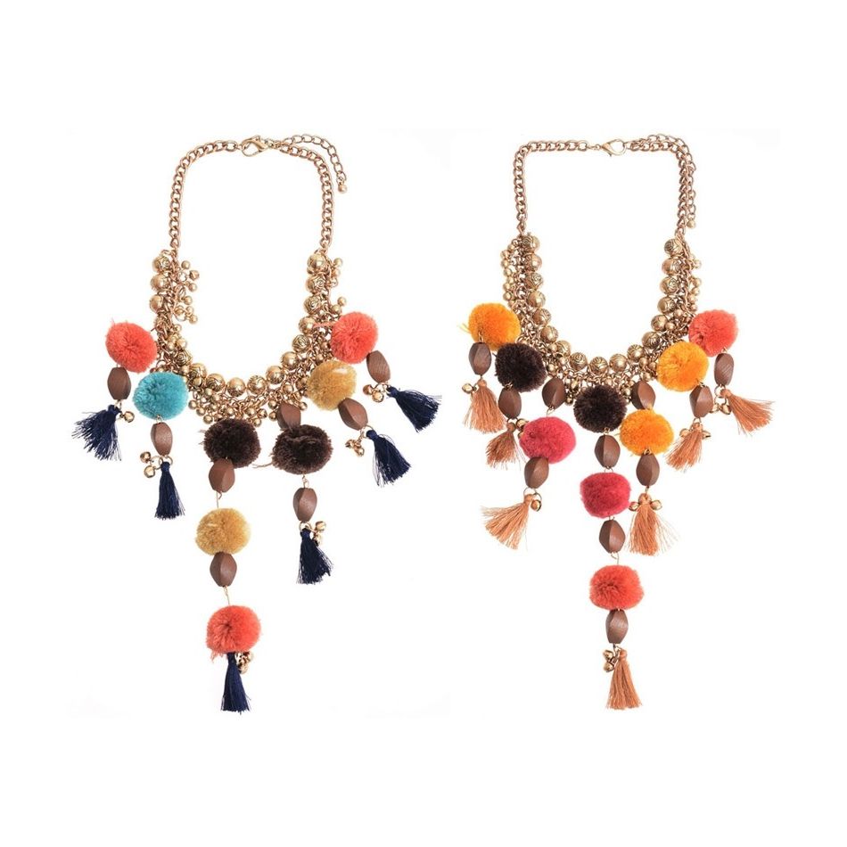 POMPOM BEAD SHORT NECKLACE