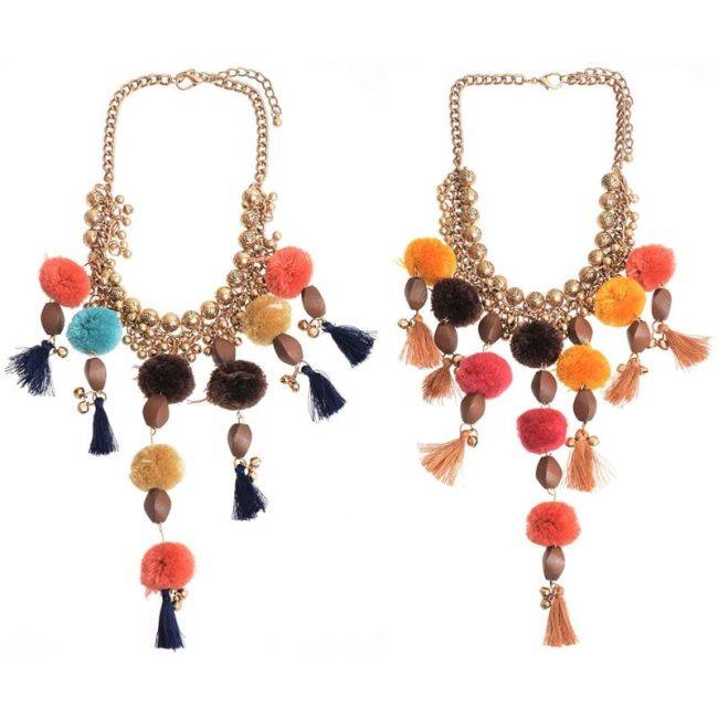 POMPOM BEAD SHORT NECKLACE