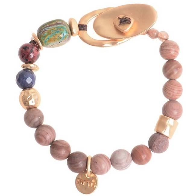 STONE METAL BEADS ELASTIC BRACELET