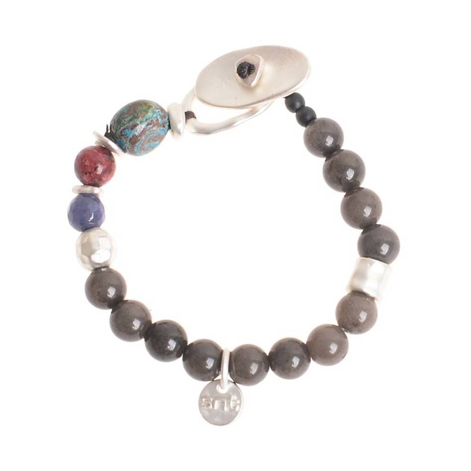 PULSERA ELÁSTICA CUENTAS METAL PIEDRAS