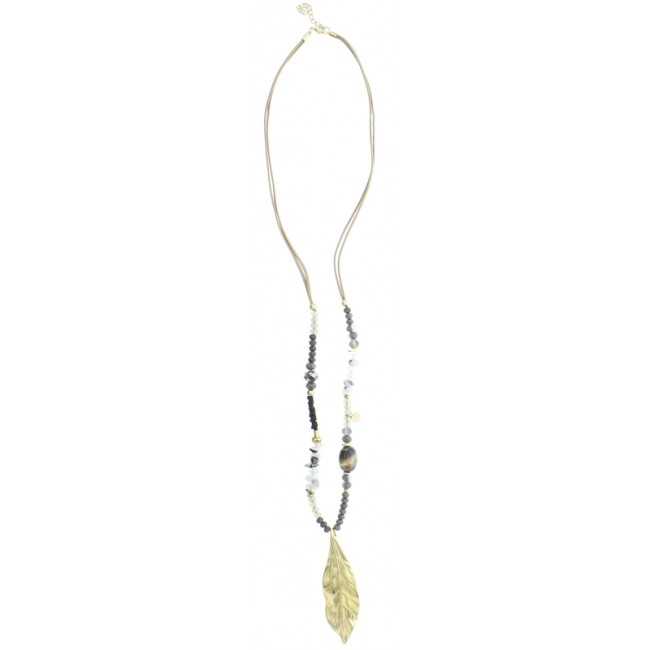 LEAF COGLANT STONE LONG NECKLACE