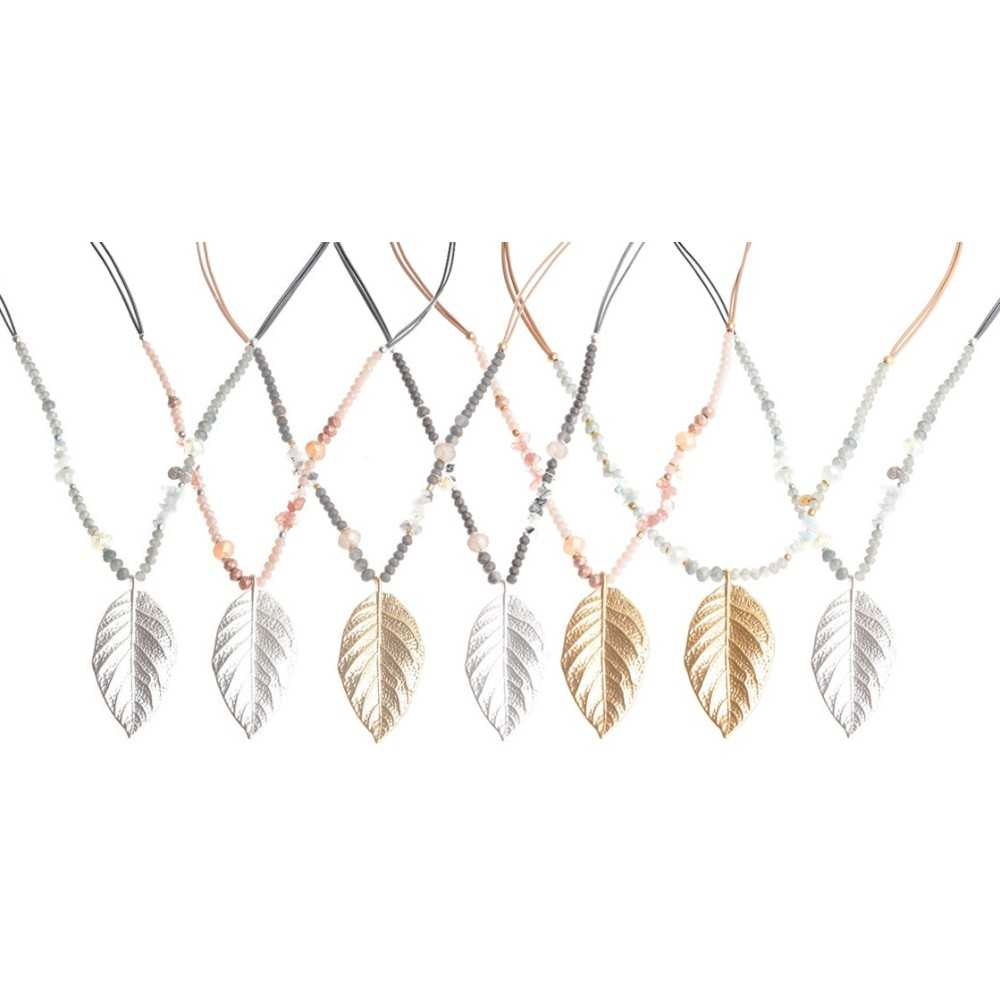 LEAF COGLANT STONE LONG NECKLACE