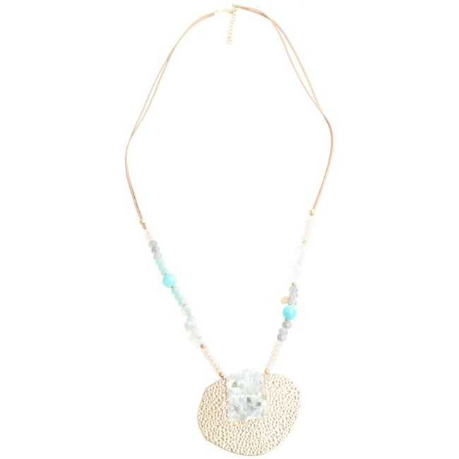 STONE MEDALLION PENDANT LONG NECKLACE