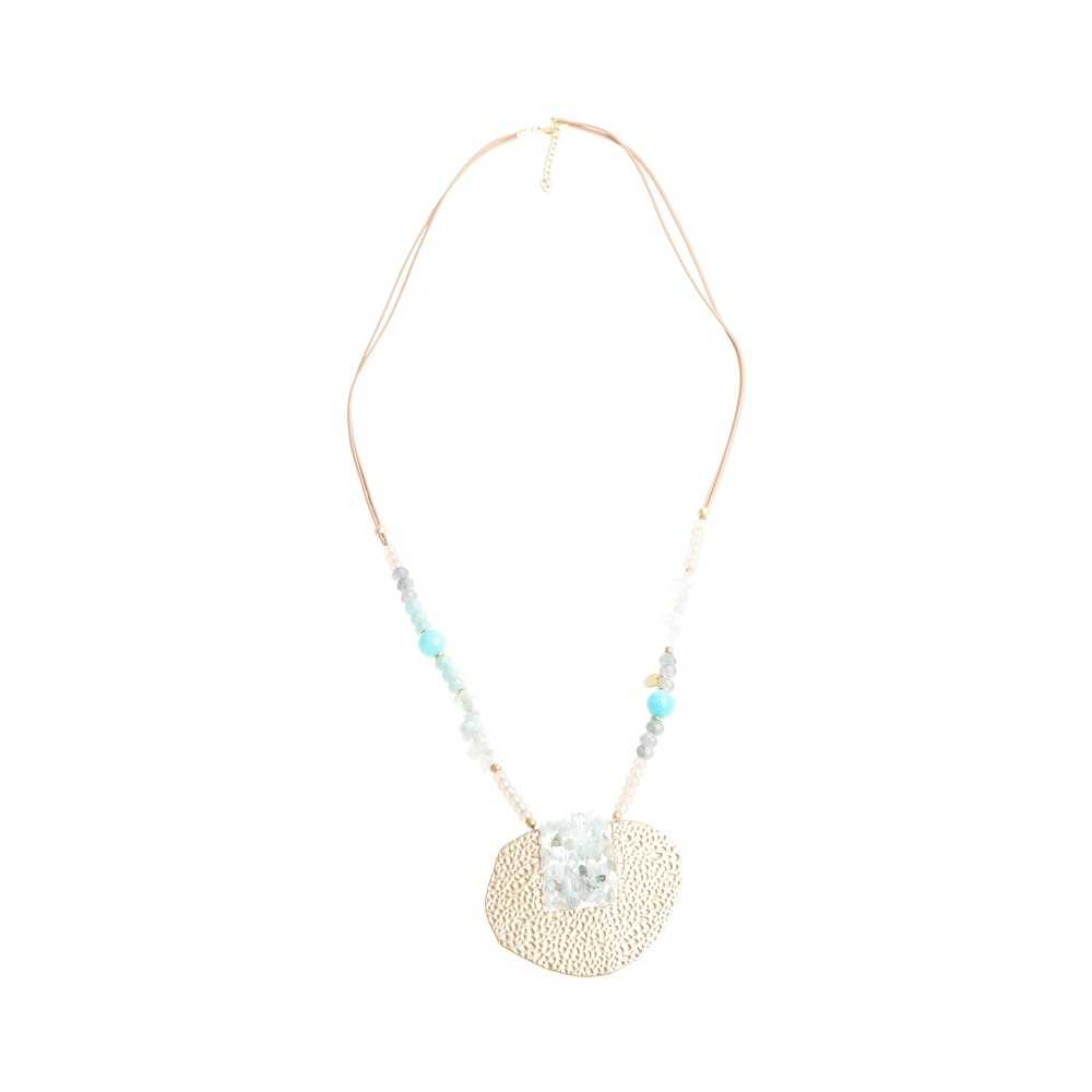 STONE MEDALLION PENDANT LONG NECKLACE