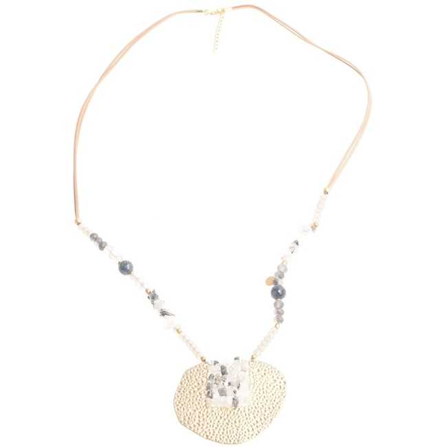 STONE MEDALLION PENDANT LONG NECKLACE