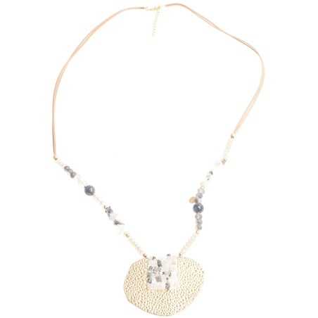 STONE MEDALLION PENDANT LONG NECKLACE