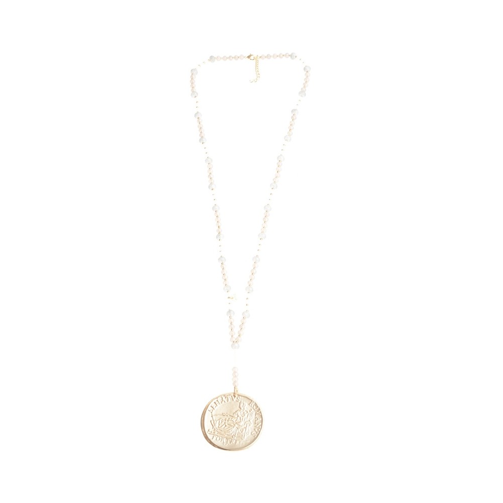 METAL MEDALLION PENDANT LONG NECKLACE