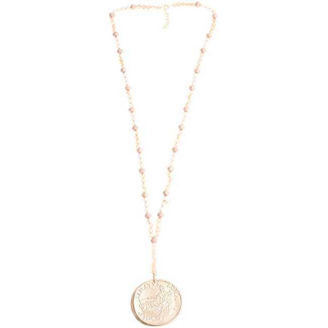 METAL MEDALLION PENDANT LONG NECKLACE