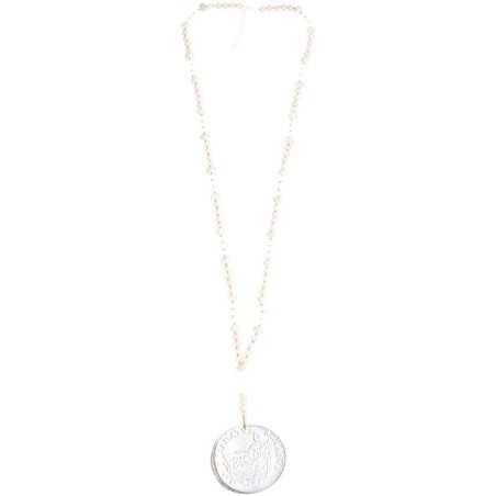 METAL MEDALLION PENDANT LONG NECKLACE