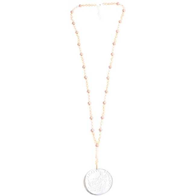 METAL MEDALLION PENDANT LONG NECKLACE