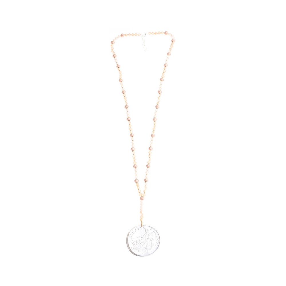 METAL MEDALLION PENDANT LONG NECKLACE