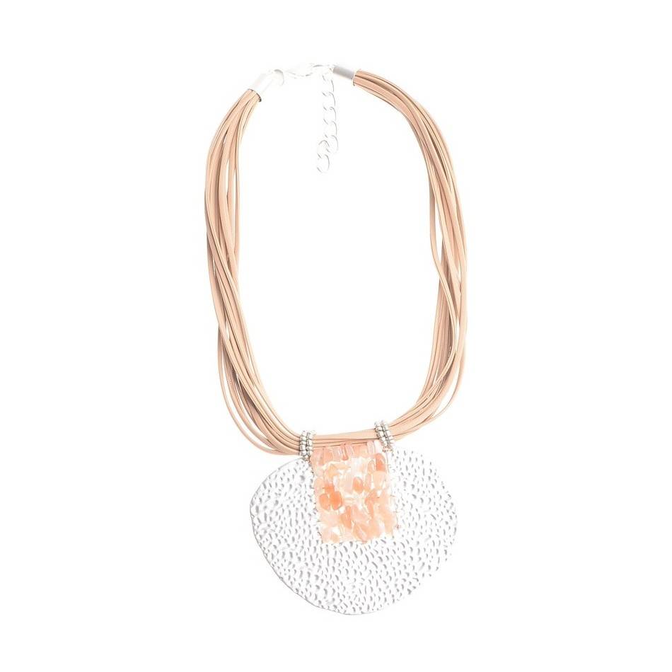 IMI SHORT NECKLACE. METAL MEDALLION LEATHER