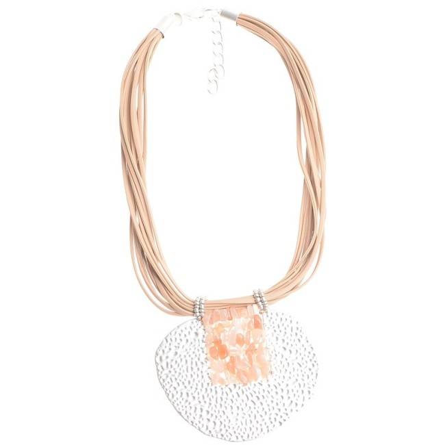 IMI SHORT NECKLACE. METAL MEDALLION LEATHER