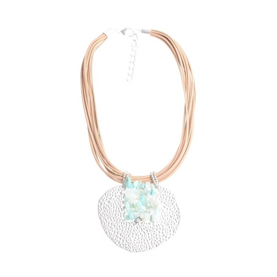 IMI SHORT NECKLACE. METAL MEDALLION LEATHER