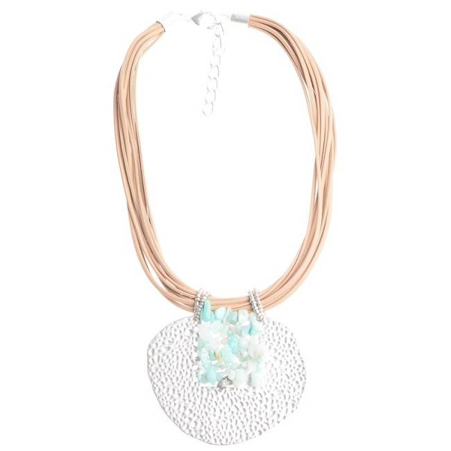 IMI SHORT NECKLACE. METAL MEDALLION LEATHER