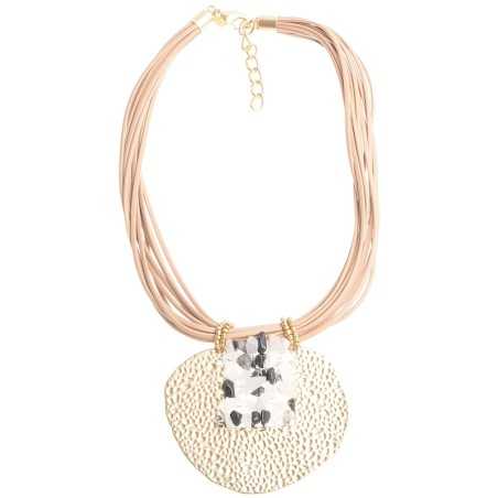 IMI SHORT NECKLACE. METAL MEDALLION LEATHER