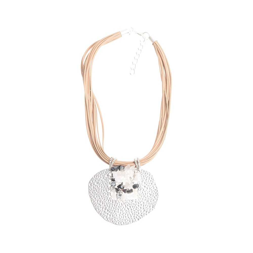 IMI SHORT NECKLACE. METAL MEDALLION LEATHER