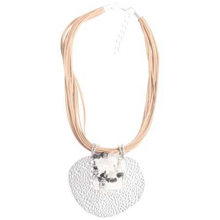 IMI SHORT NECKLACE. METAL MEDALLION LEATHER