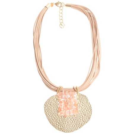 IMI SHORT NECKLACE. METAL MEDALLION LEATHER