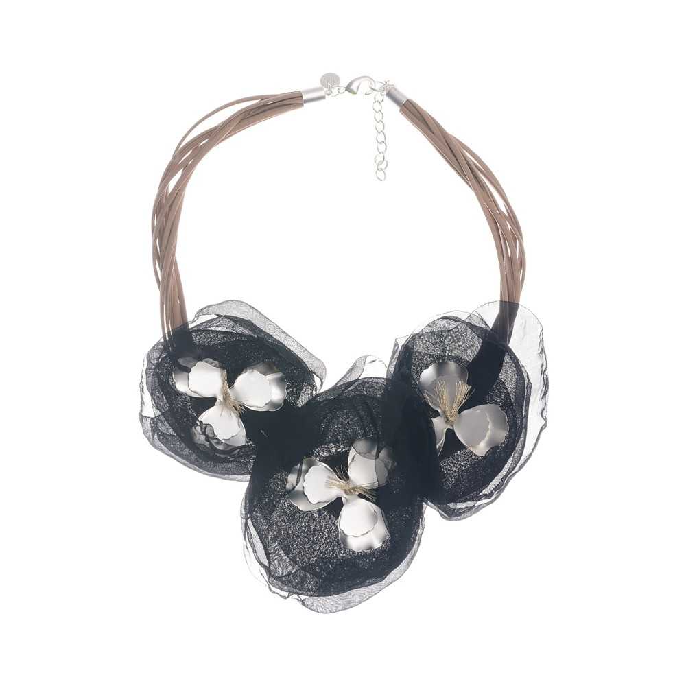 METAL FABRIC TRIPLE FLOWER SHORT NECKLACE Renewed model