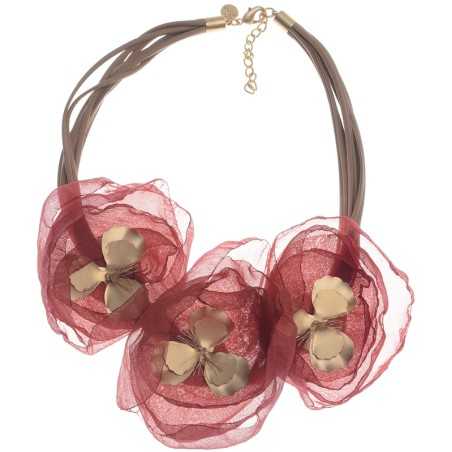 METAL FABRIC TRIPLE FLOWER SHORT NECKLACE Renewed model