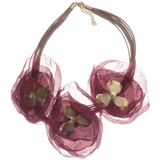 METAL FABRIC TRIPLE FLOWER SHORT NECKLACE Renewed model