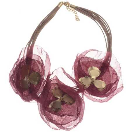 METAL FABRIC TRIPLE FLOWER SHORT NECKLACE Renewed model