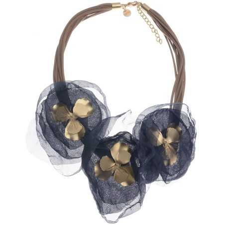 METAL FABRIC TRIPLE FLOWER SHORT NECKLACE Renewed model