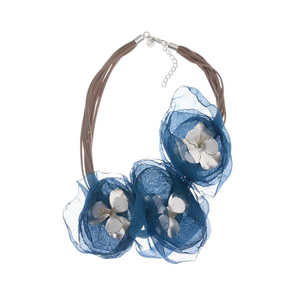 METAL FABRIC TRIPLE FLOWER SHORT NECKLACE Renewed model